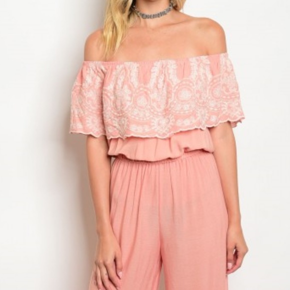BOHO CHIC BLUSH PINK EMBROIDERED JUMPSUIT - Picture 2 of 4